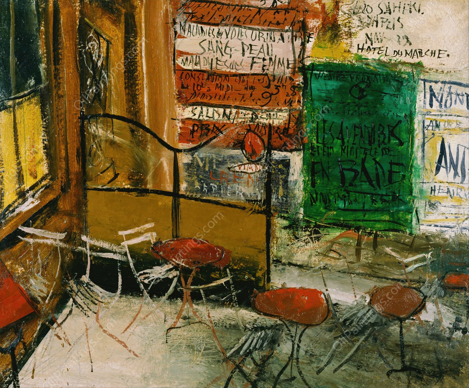 Cafe Terrace with Posters  by Saeki Yuzo - Hand-Painted Oil Painting Reproduction