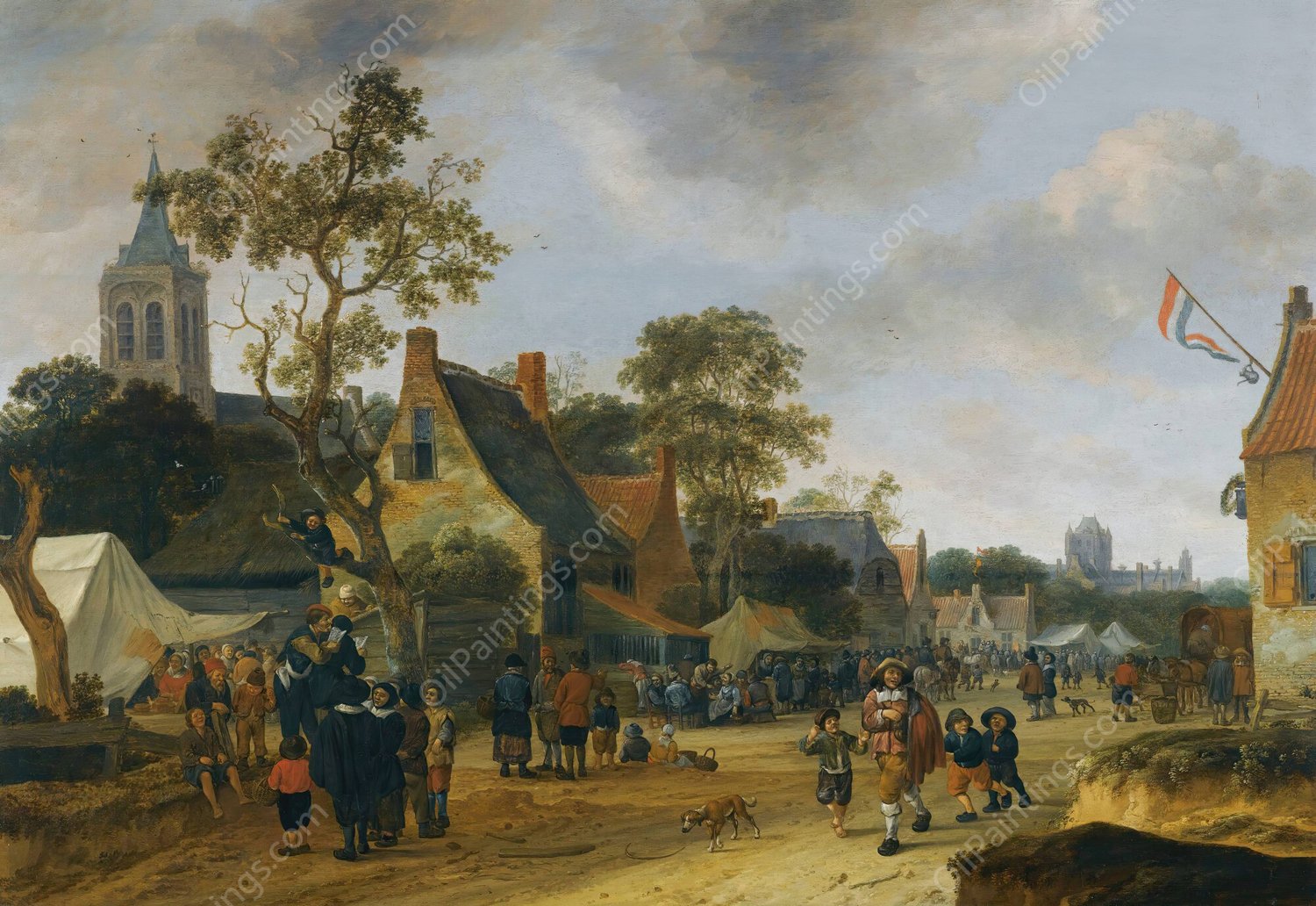 A Village Kermesse With Numerous Figures And Market Stalls by Salomon Rombouts - Hand-Painted Oil Painting Reproduction