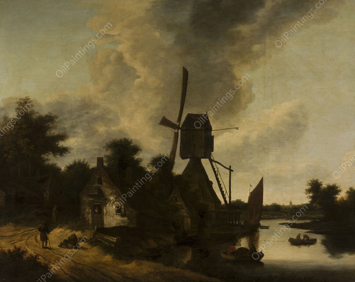 Landscape with a windmill by Salomon Rombouts - Hand-Painted Oil Painting Reproduction