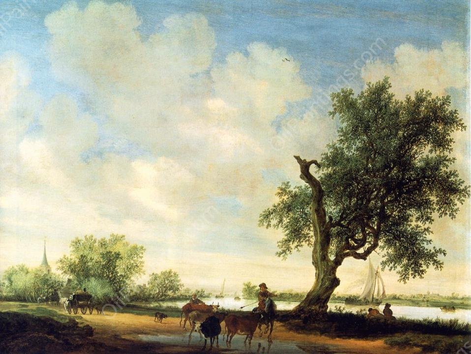 Landscape - Detail by Salomon Van Ruysdael - Hand-Painted Oil Painting Reproduction