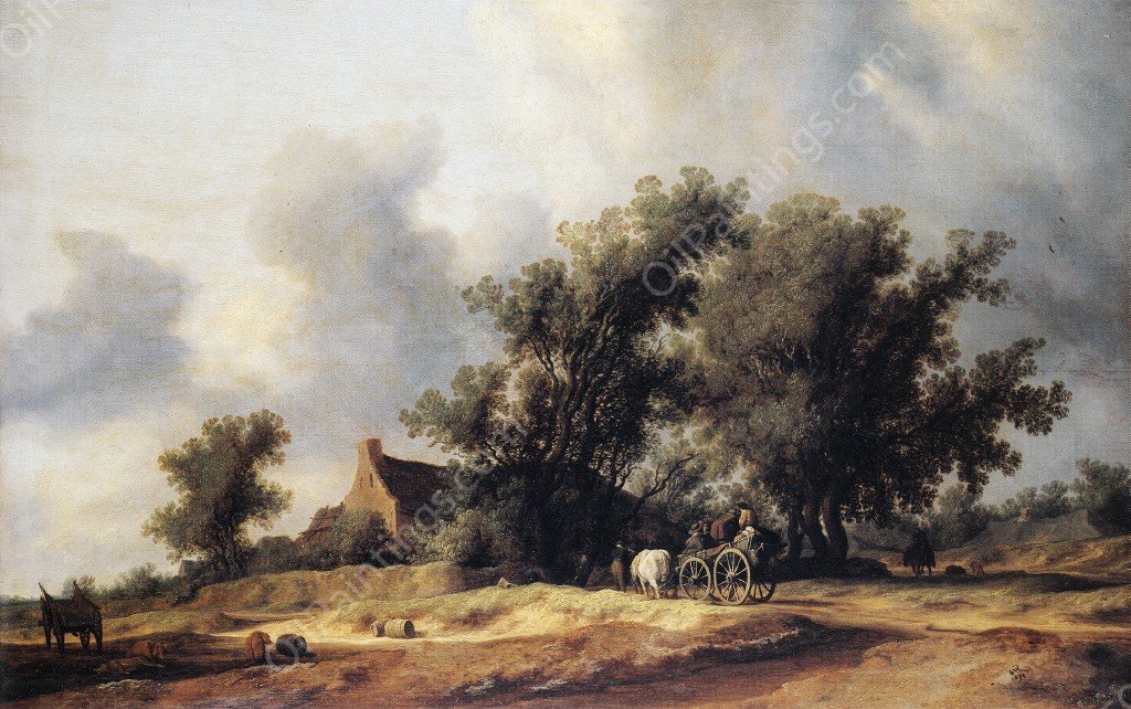 Road in the Dunes with a Passenger Coach by Salomon Van Ruysdael - Hand-Painted Oil Painting Reproduction