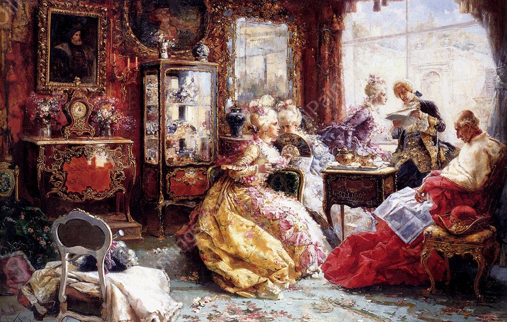 An Afternoon In The Salon by Salvador Sanchez Barbudo - Hand-Painted Oil Painting Reproduction