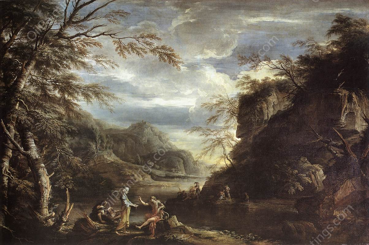 River Landscape with Apollo and the Cumean Sibyl by Salvator Rosa - Hand-Painted Oil Painting Reproduction