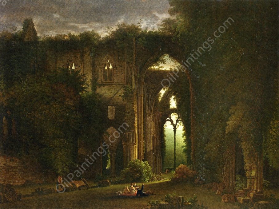 Sketching the Ruins of Tintern Abbey by Samuel Colman - Hand-Painted Oil Painting Reproduction