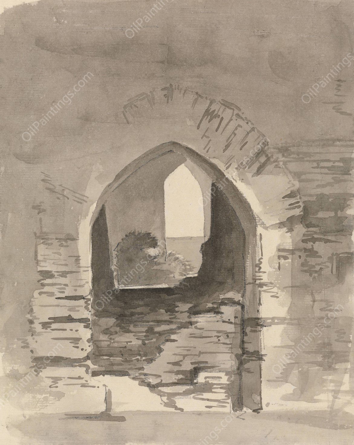 An Arched Entrance into a Ruined Building by Samuel Davis - Hand-Painted Oil Painting Reproduction