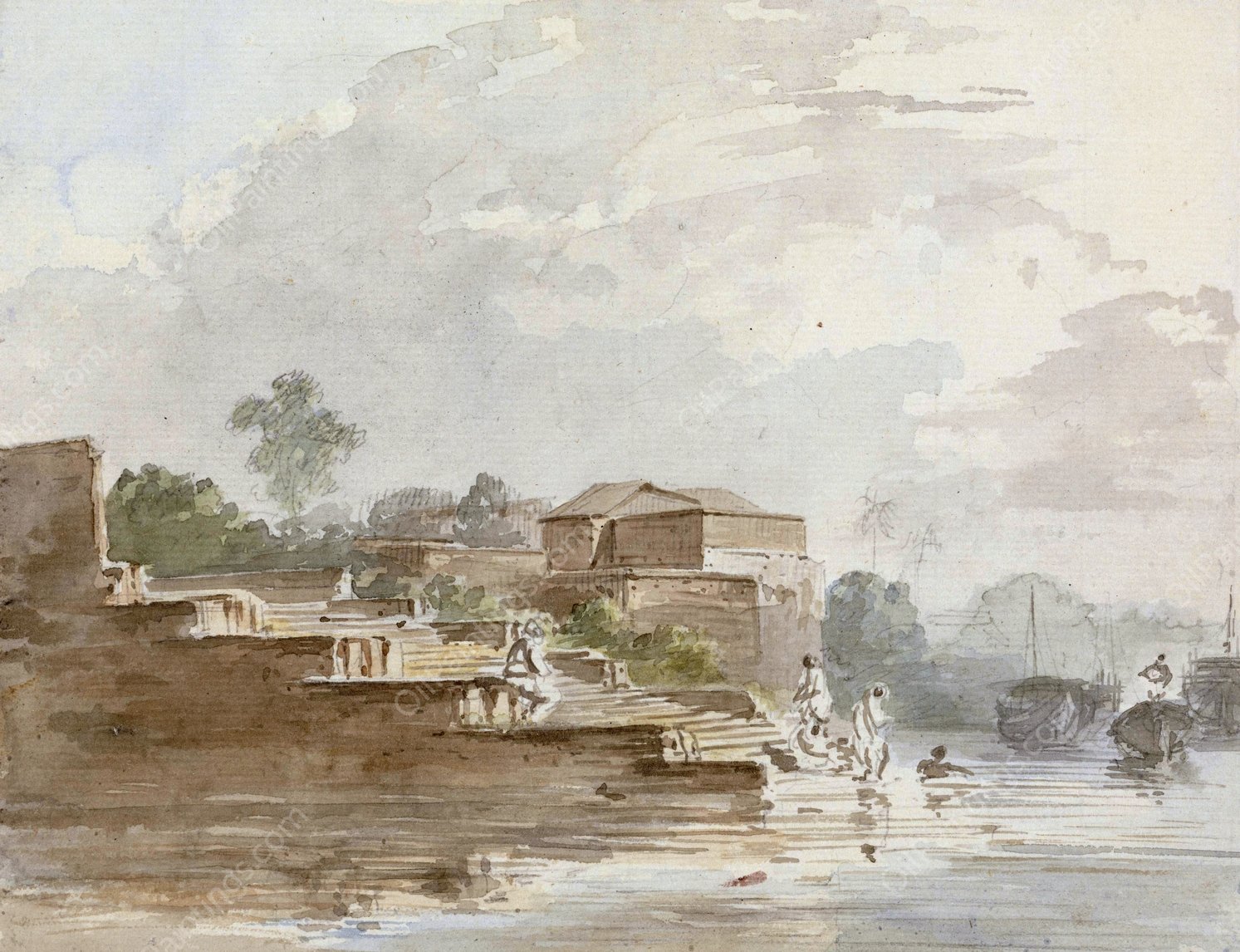 At Chinsurah (Chinsura)  by Samuel Davis - Hand-Painted Oil Painting Reproduction