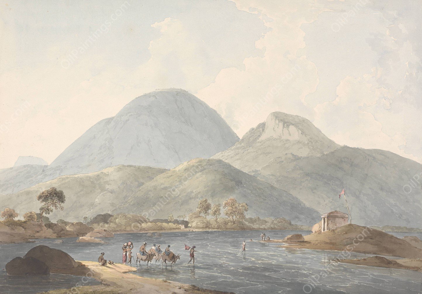 Boree Timranze Durgum Taken from the Pehher River Near Cavenpatan-Barramah'l  by Samuel Davis - Hand-Painted Oil Painting Reproduction