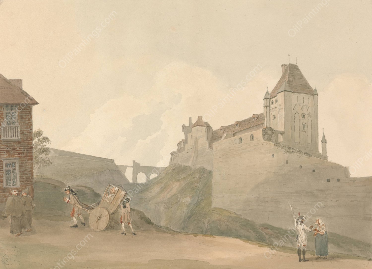 Castle at Dieppe, Normandy by Samuel Davis - Hand-Painted Oil Painting Reproduction