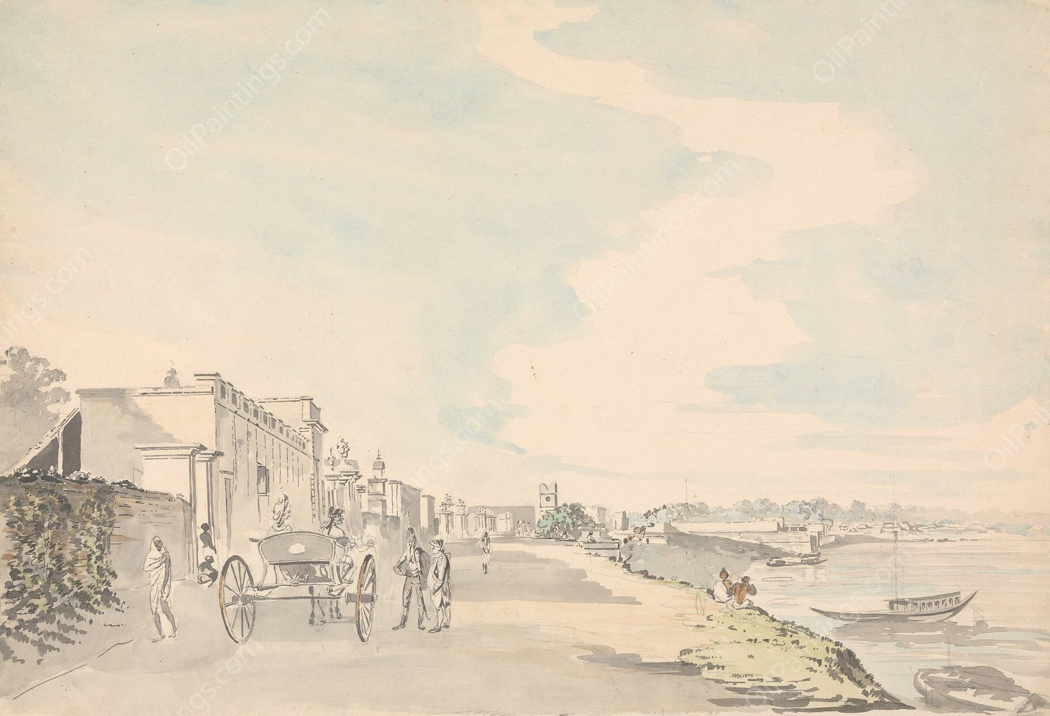 Chandernagore, West Bengal by Samuel Davis - Hand-Painted Oil Painting Reproduction