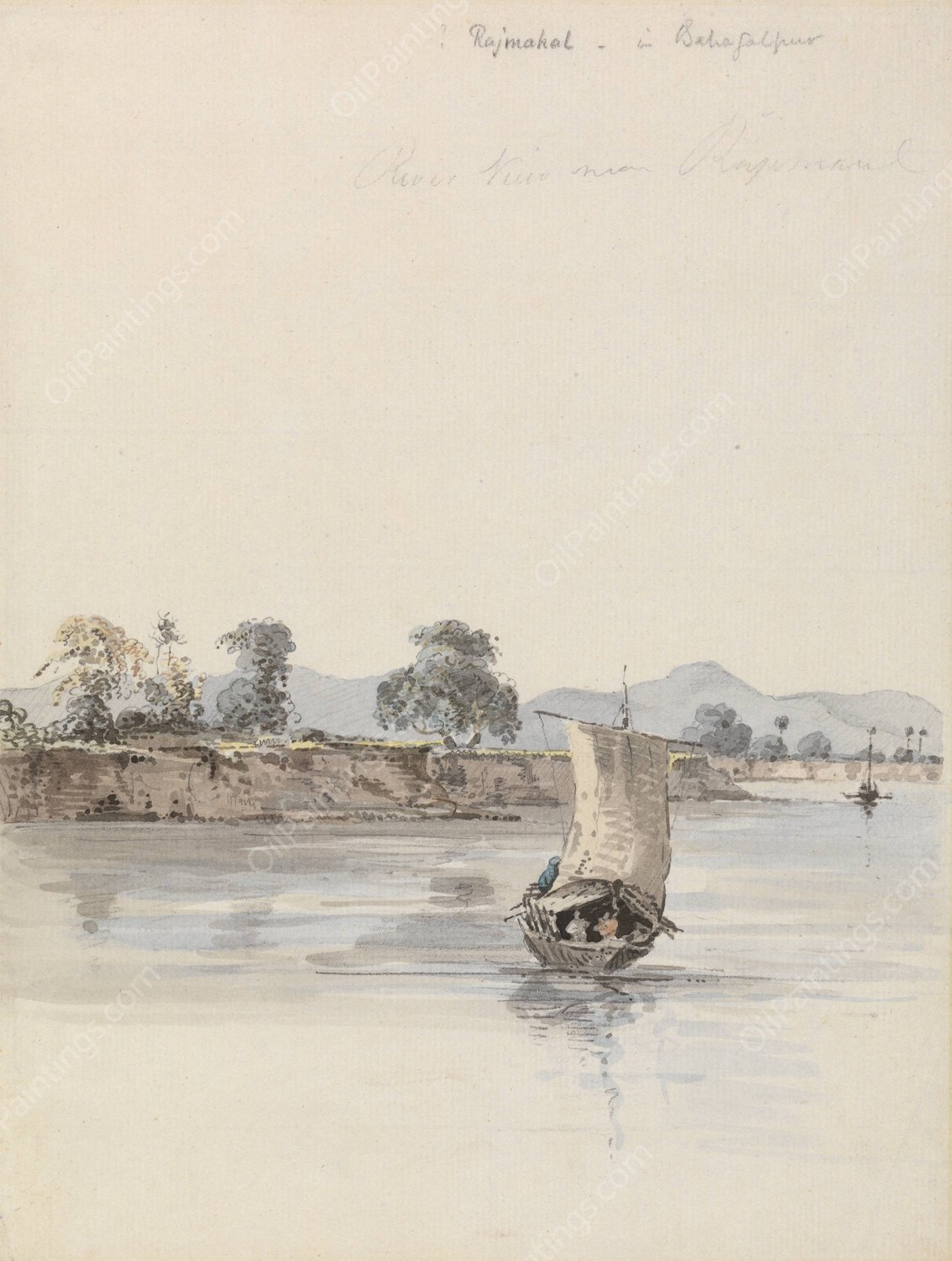River View near Rajmahal by Samuel Davis - Hand-Painted Oil Painting Reproduction