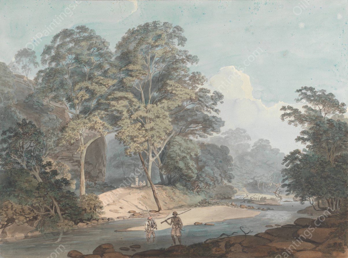 Rocky River Scene with Sepoys by Samuel Davis - Hand-Painted Oil Painting Reproduction