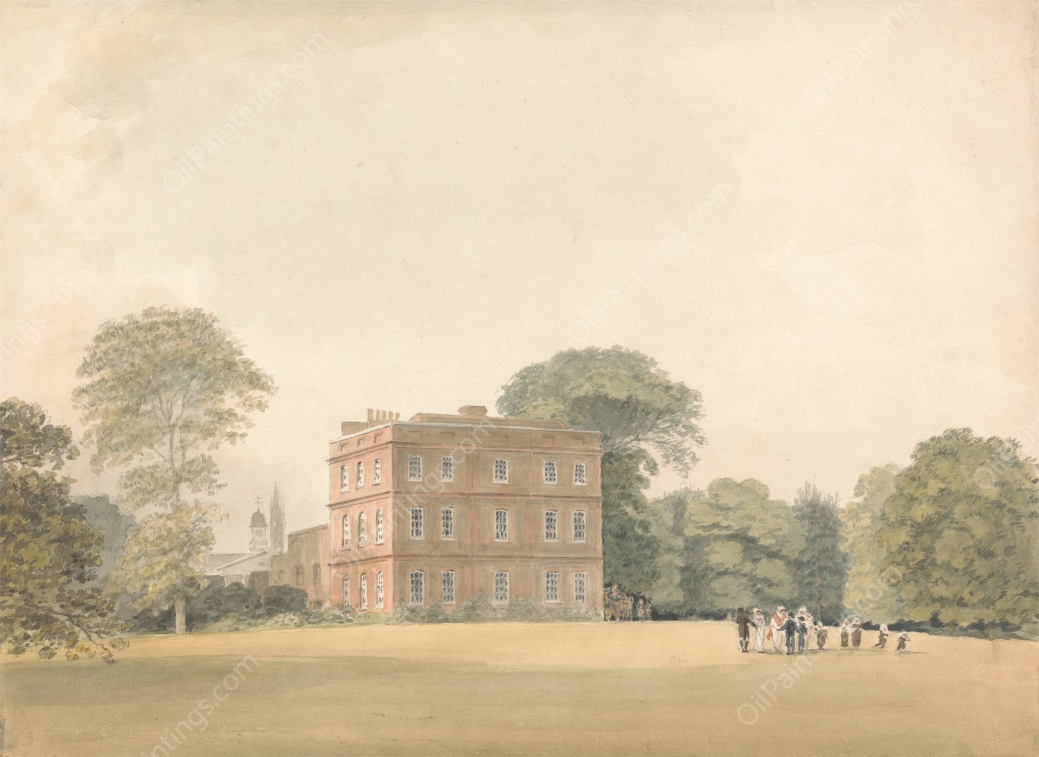 Side View of Ayot House, Hertfordshire by Samuel Davis - Hand-Painted Oil Painting Reproduction