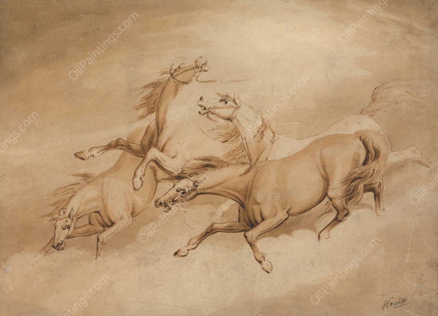 Four Galloping Horses by Samuel Howitt - Hand-Painted Oil Painting Reproduction