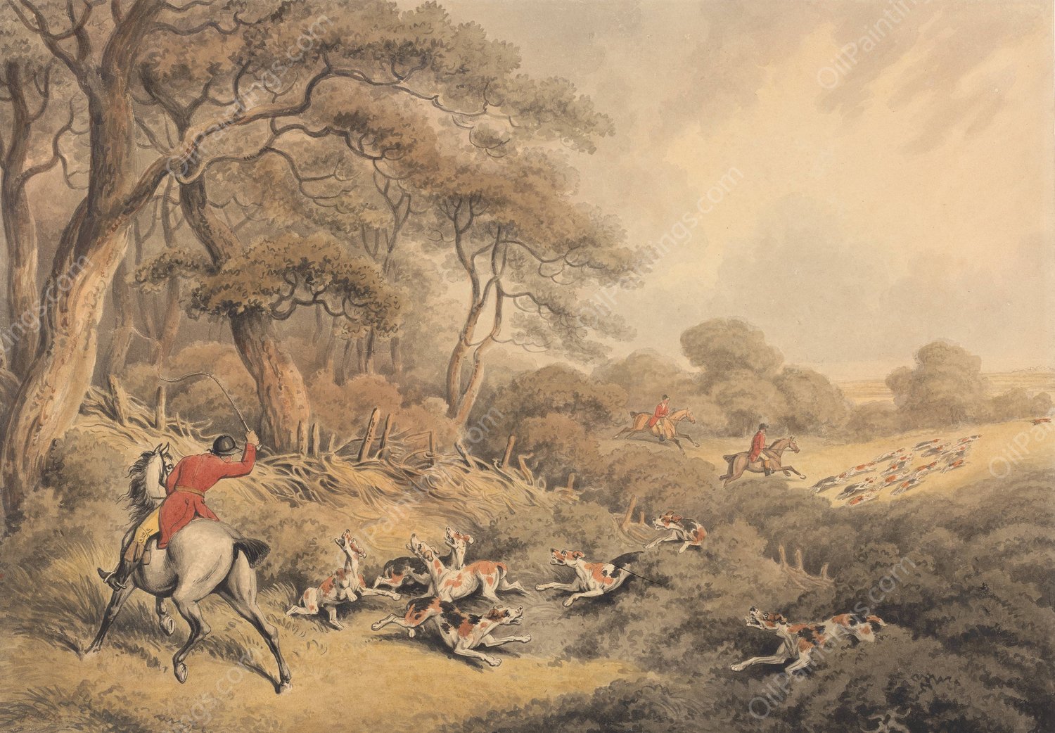 Foxhunting; Stopping Hounds That Have Changed by Samuel Howitt - Hand-Painted Oil Painting Reproduction