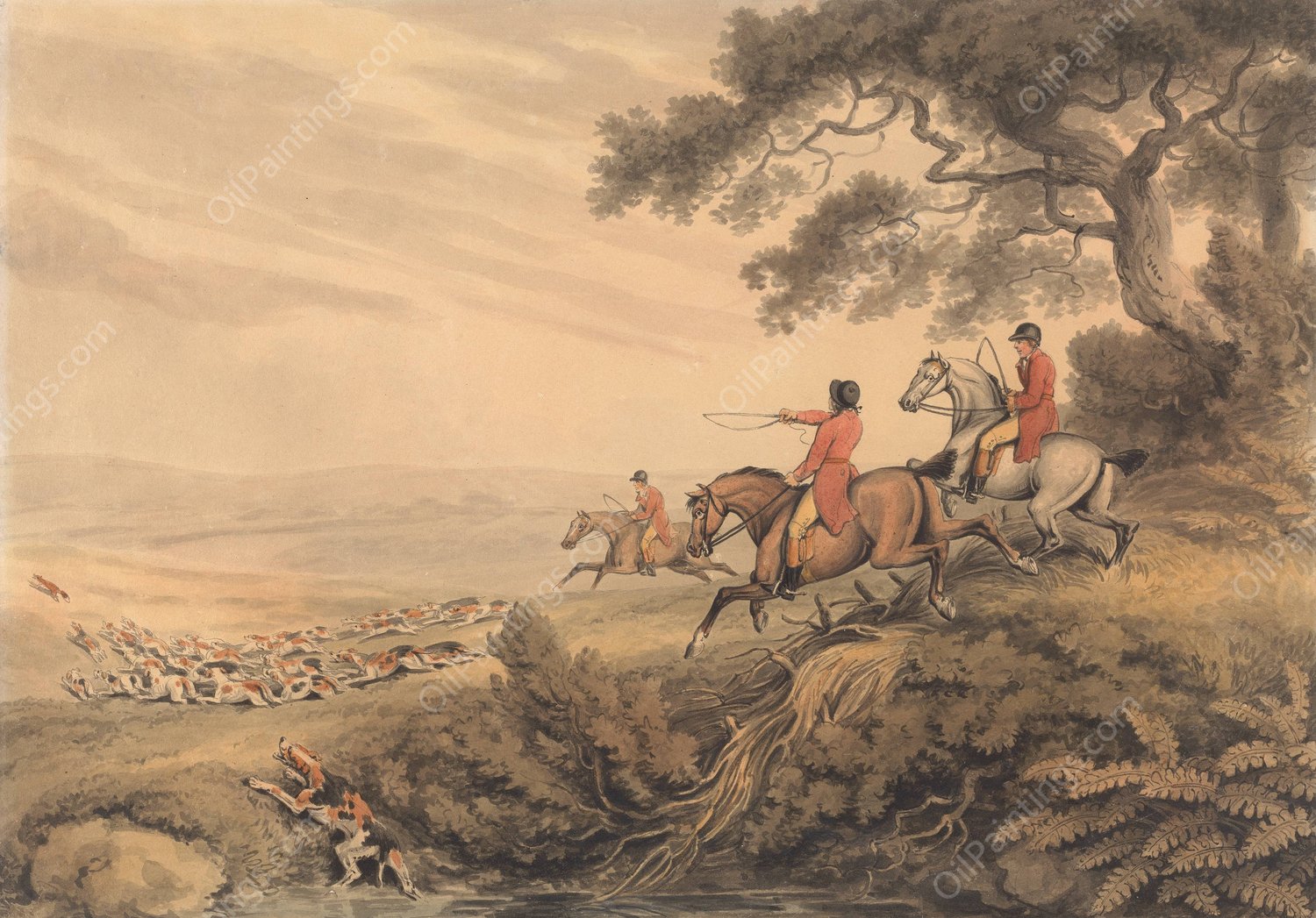 Foxhunting; The Chase by Samuel Howitt - Hand-Painted Oil Painting Reproduction