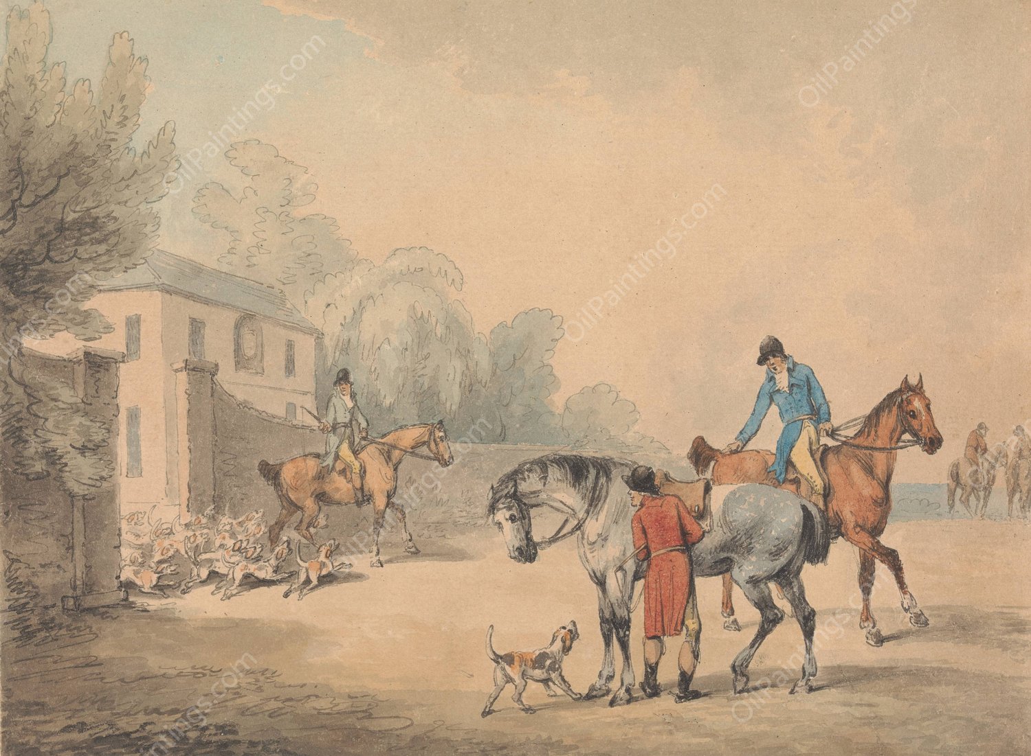 Going out of Kennel by Samuel Howitt - Hand-Painted Oil Painting Reproduction