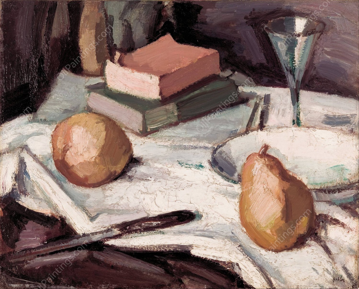 Still life with pears and wineglass  by Samuel John Peploe - Hand-Painted Oil Painting Reproduction