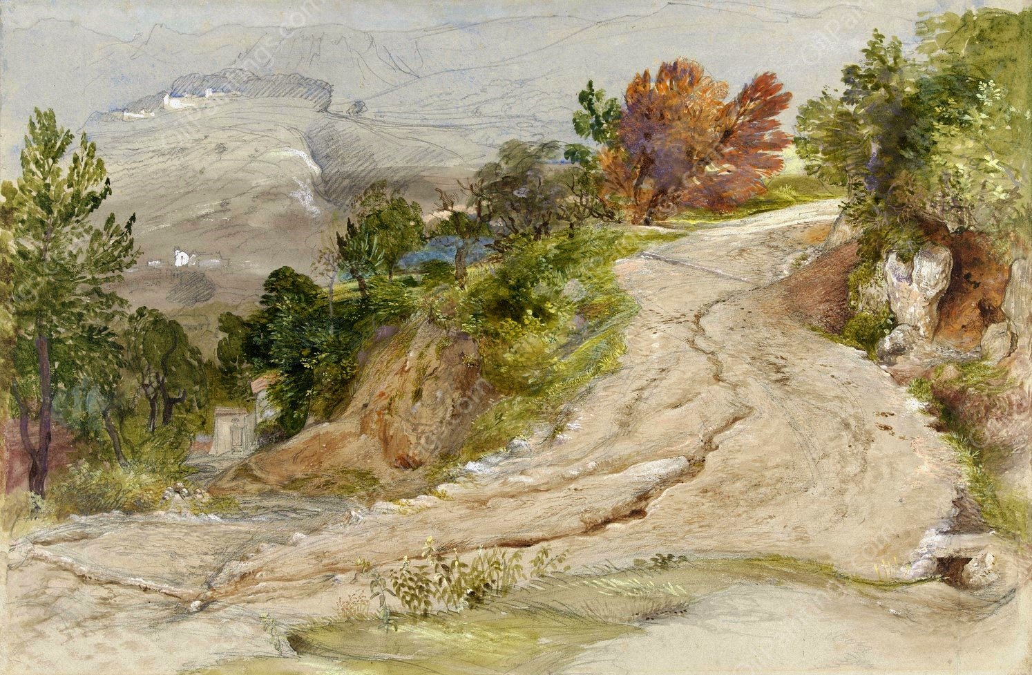 Road in an Italian Mountain Landscape  by Samuel Palmer - Hand-Painted Oil Painting Reproduction