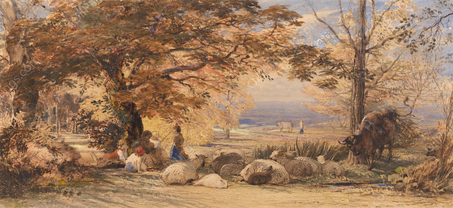 Rustic Contentment by Samuel Palmer - Hand-Painted Oil Painting Reproduction