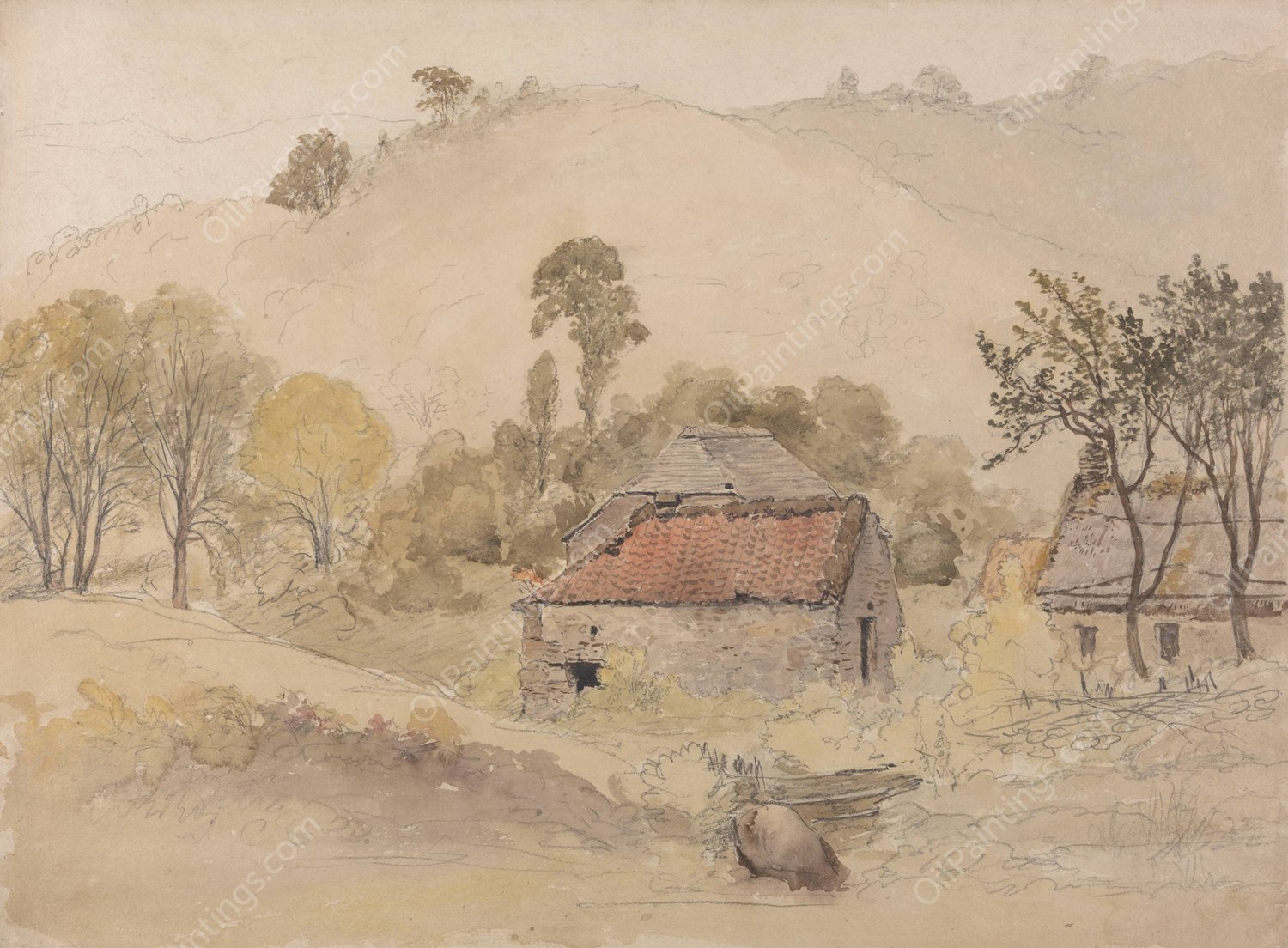 The Barns by Samuel Palmer - Hand-Painted Oil Painting Reproduction