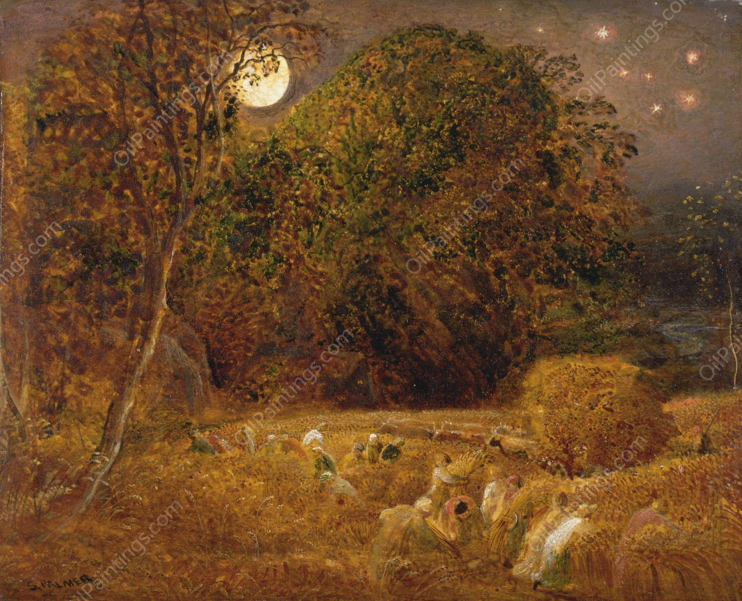 The Harvest Moon by Samuel Palmer - Hand-Painted Oil Painting Reproduction