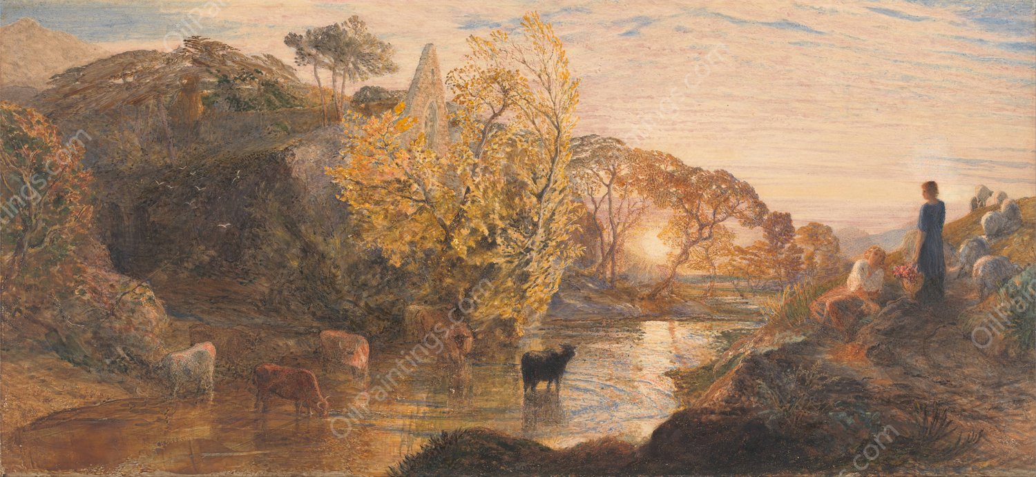 Tintern Abbey at Sunset by Samuel Palmer - Hand-Painted Oil Painting Reproduction