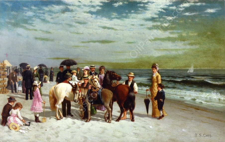 On the Beach at Coney Island by Samuel S Carr - Hand-Painted Oil Painting Reproduction