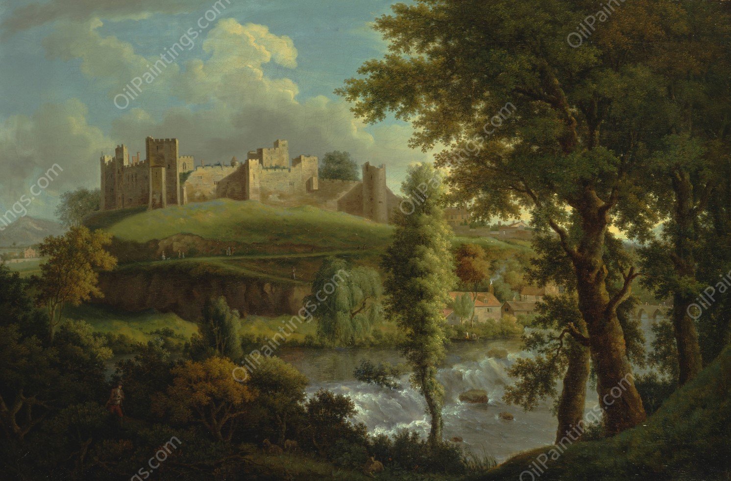 Ludlow Castle with Dinham Weir, from the South-West  by Samuel Scott - Hand-Painted Oil Painting Reproduction