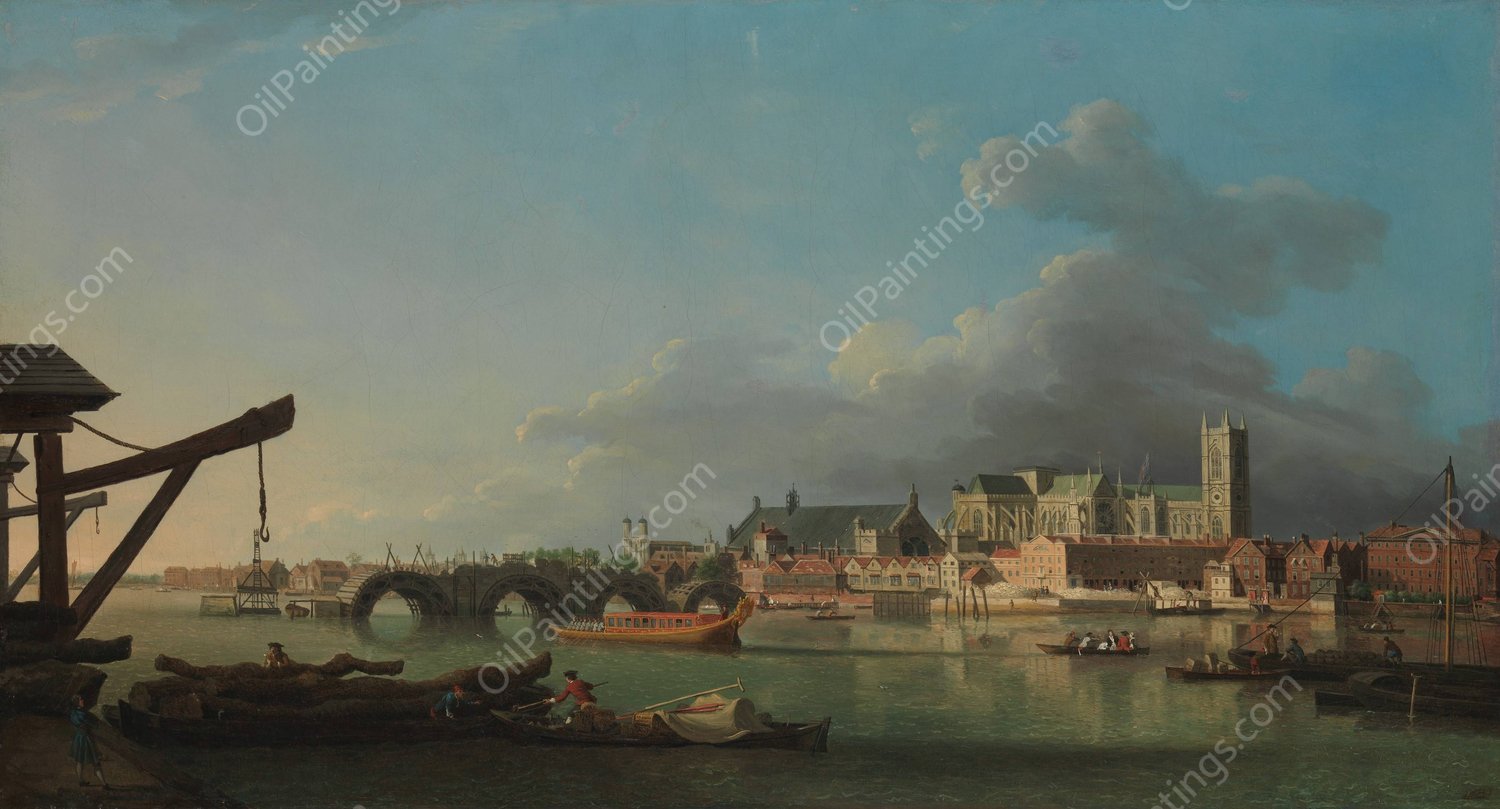 The Building of Westminster Bridge  by Samuel Scott - Hand-Painted Oil Painting Reproduction