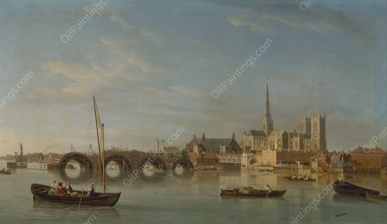 The Building of Westminster Bridge  by Samuel Scott - Hand-Painted Oil Painting Reproduction