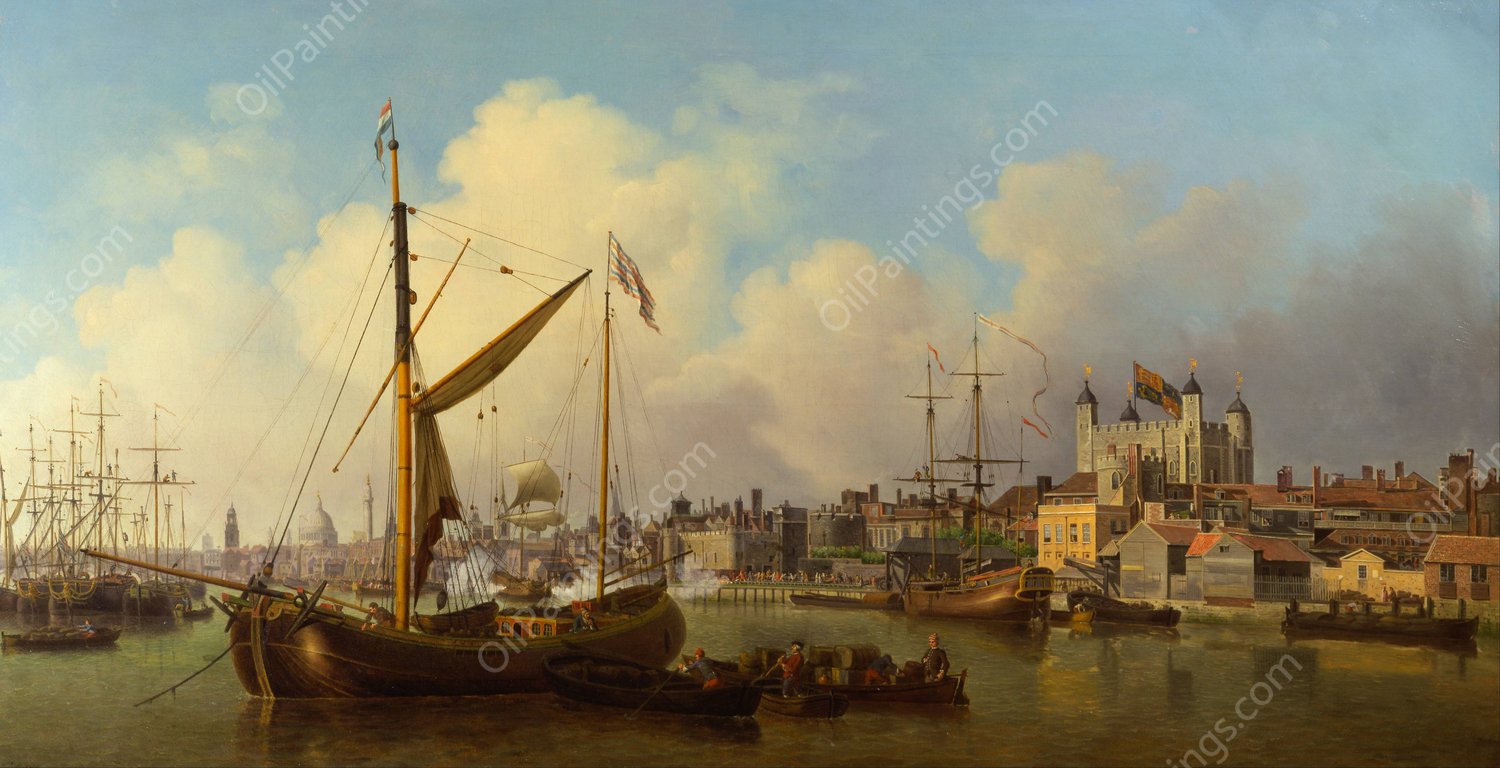 The Thames and the Tower of London Supposedly on the King's Birthday by Samuel Scott - Hand-Painted Oil Painting Reproduction