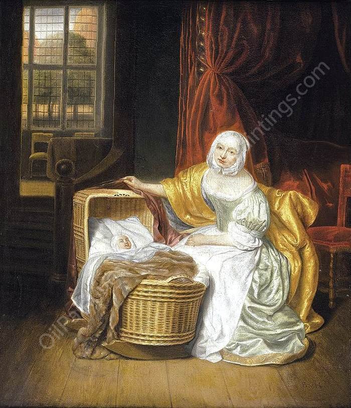 Mother with a Child in a Wicker Cradle by Samuel Van Hoogstraten - Hand-Painted Oil Painting Reproduction