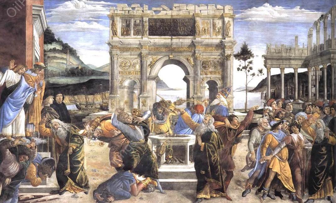 The Punishment of Korah and the Stoning of Moses and Aaron  by Sandro Botticelli - Hand-Painted Oil Painting Reproduction