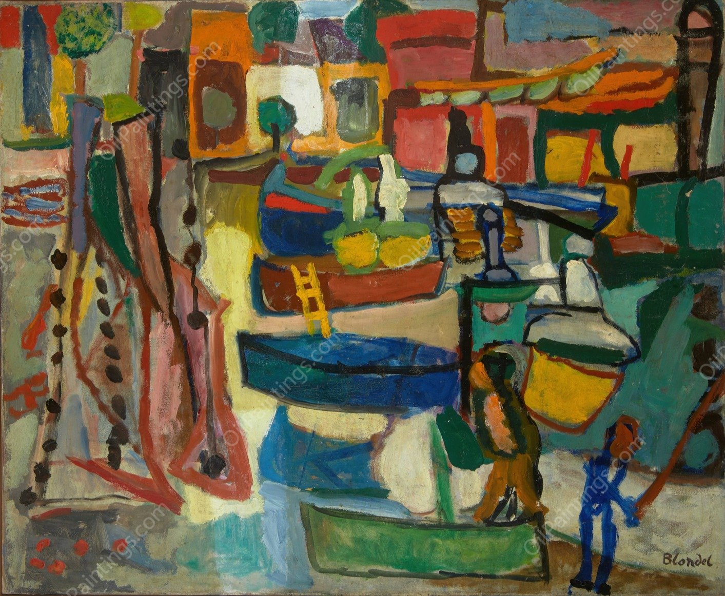 Boats at Collioure  by Sasza Blonder - Hand-Painted Oil Painting Reproduction