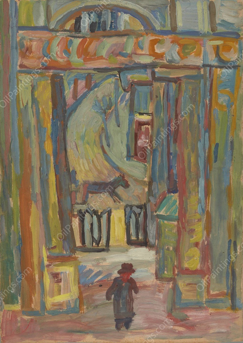 Czlowiek na tle wejScia do ogrodu  by Sasza Blonder - Hand-Painted Oil Painting Reproduction