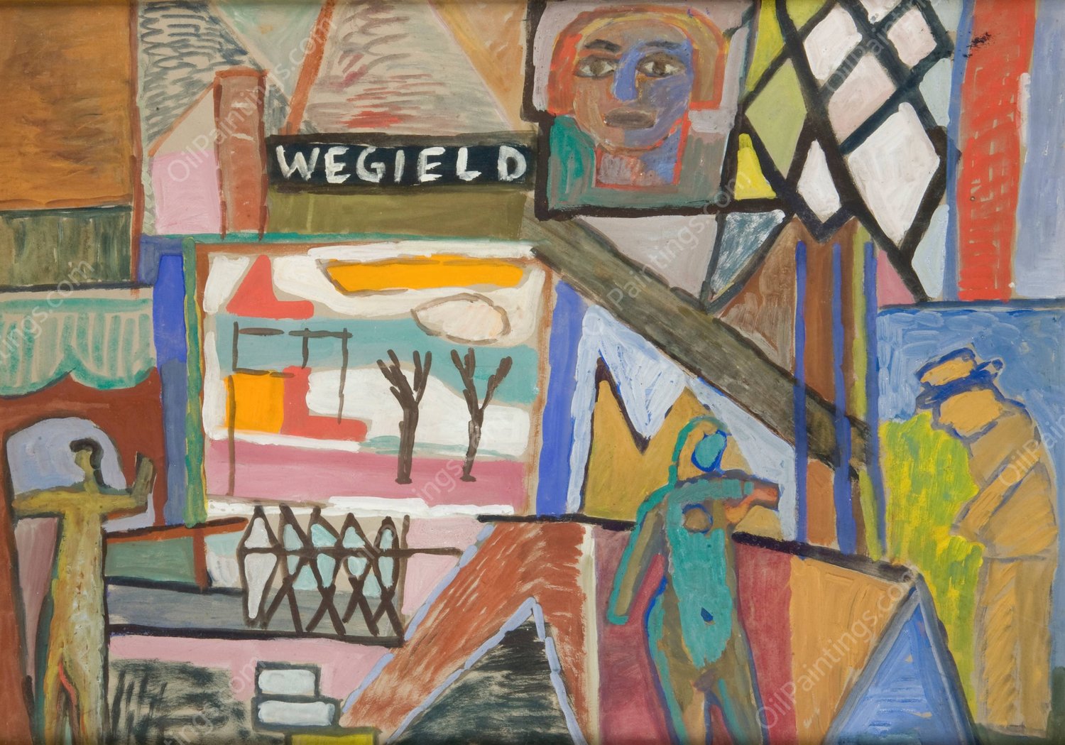 Kompozycja z napisem 'Wegield' by Sasza Blonder - Hand-Painted Oil Painting Reproduction