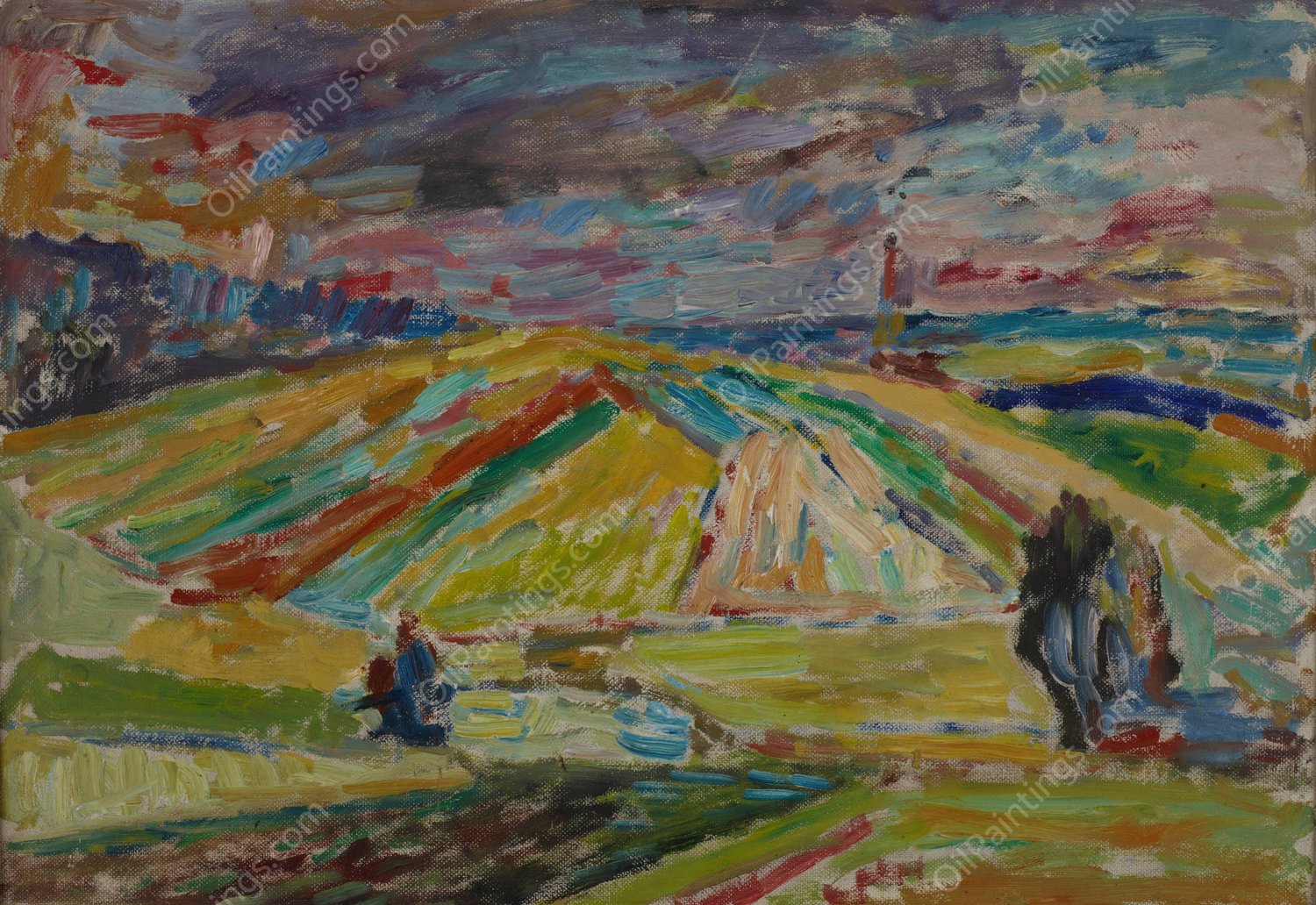 Landscape with a Patchwork of Fields  by Sasza Blonder - Hand-Painted Oil Painting Reproduction