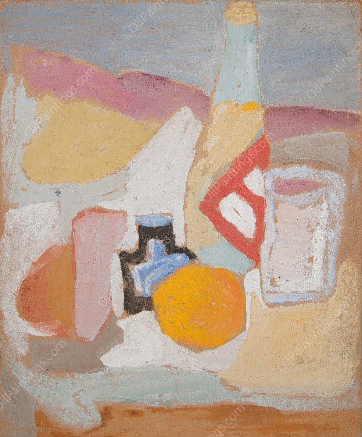 Martwa natura z pomarancza, butelka i kalamarzem  by Sasza Blonder - Hand-Painted Oil Painting Reproduction