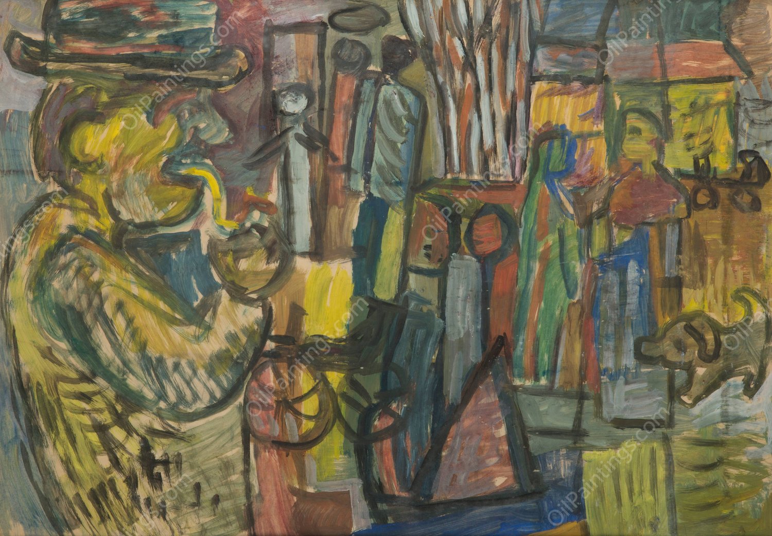 Mezczyzna z fajka na tle podworza  by Sasza Blonder - Hand-Painted Oil Painting Reproduction