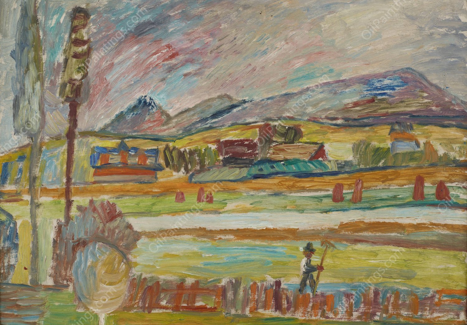 Peasant with a Rake  by Sasza Blonder - Hand-Painted Oil Painting Reproduction