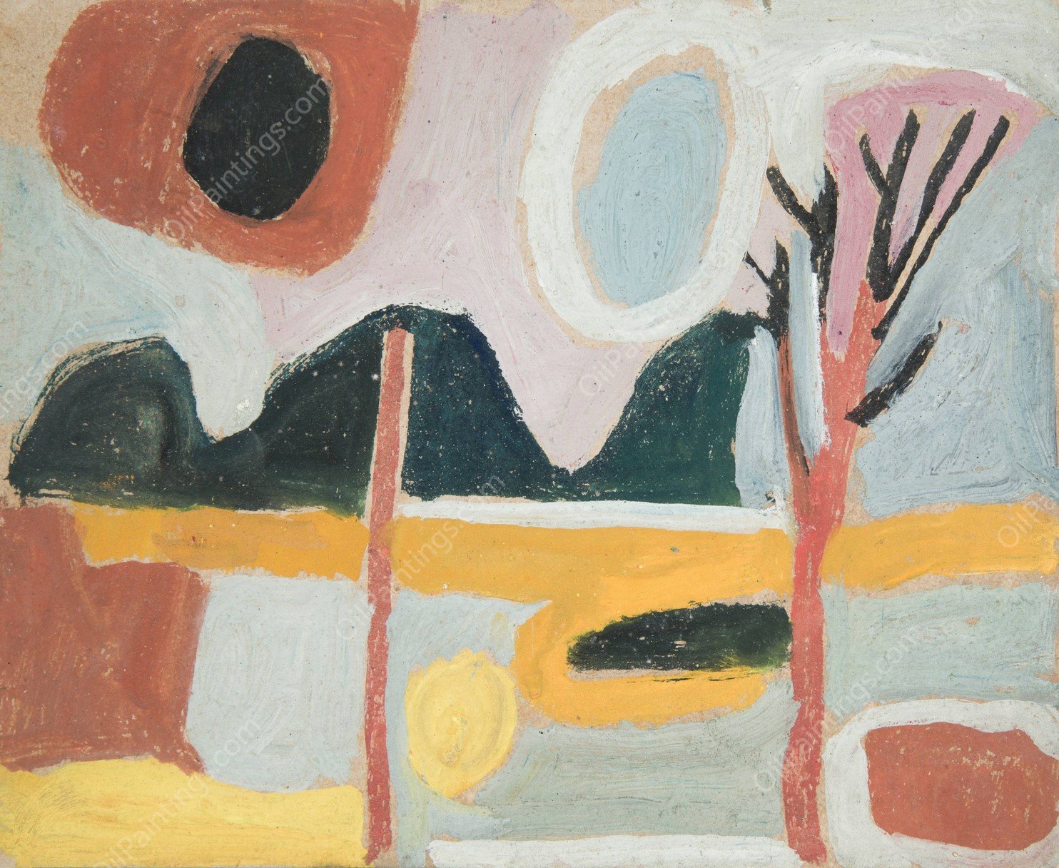 Pejzaz stylizowany z drzewem  by Sasza Blonder - Hand-Painted Oil Painting Reproduction