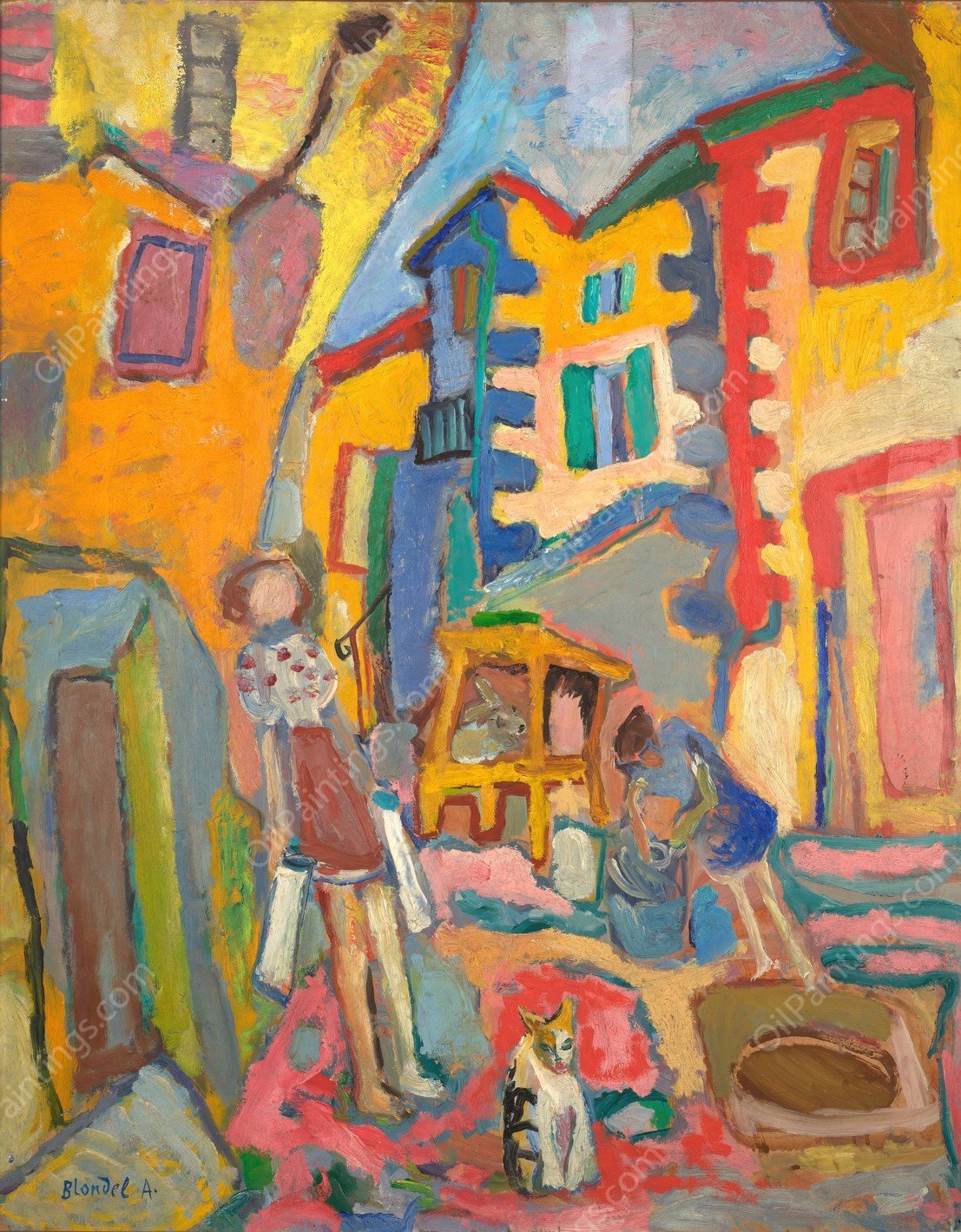 Village Back-Street  by Sasza Blonder - Hand-Painted Oil Painting Reproduction