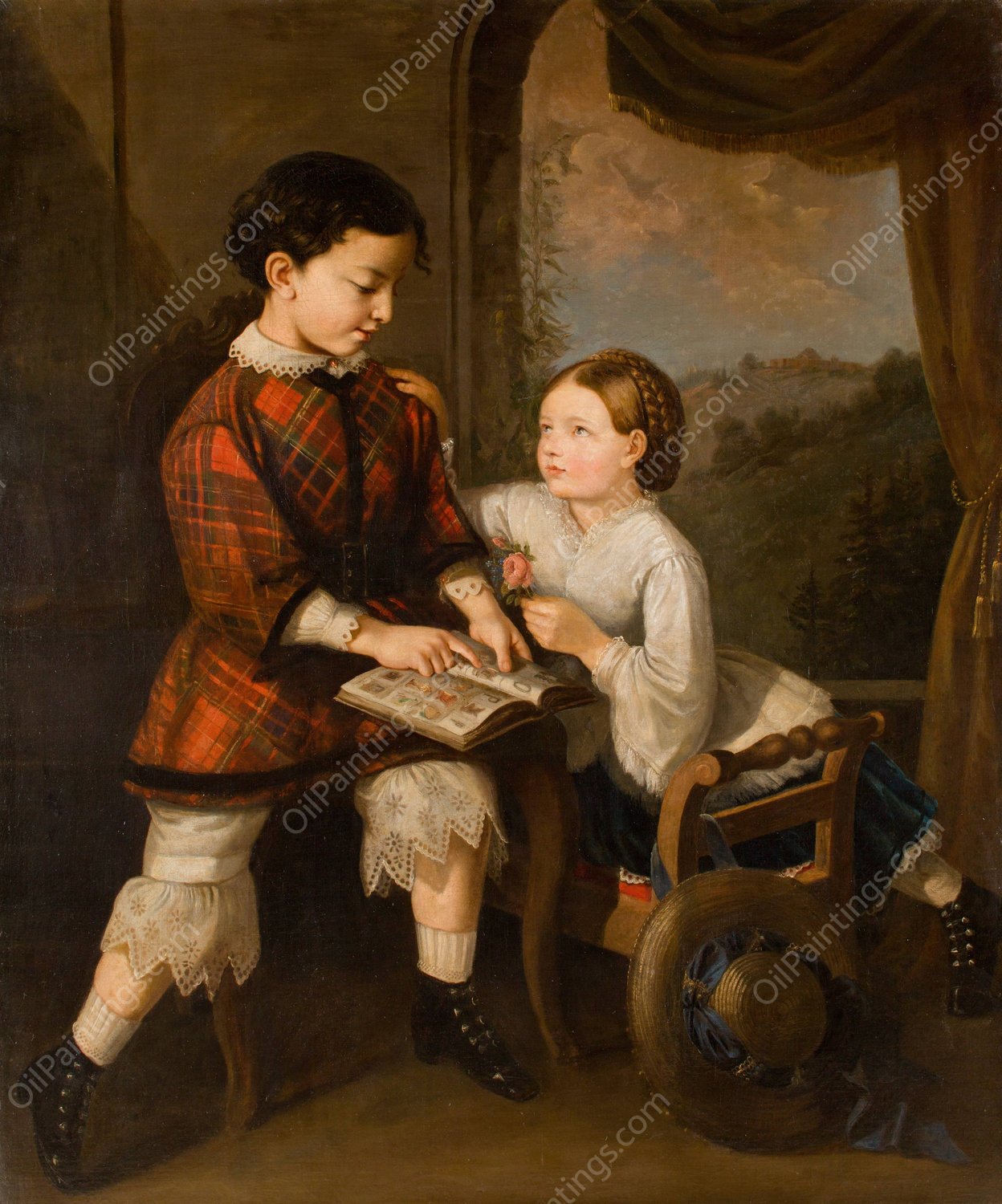 Children Learning  by Saturnin Swierzynski - Hand-Painted Oil Painting Reproduction