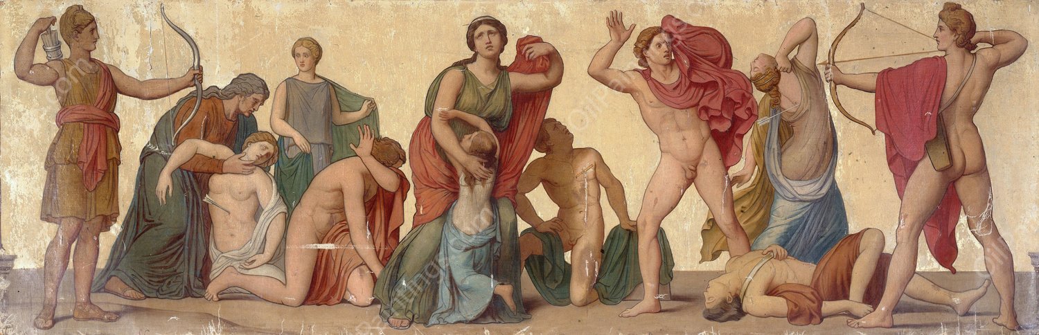 Massacre des Niobides  by Sebastien Melchior Cornu - Hand-Painted Oil Painting Reproduction