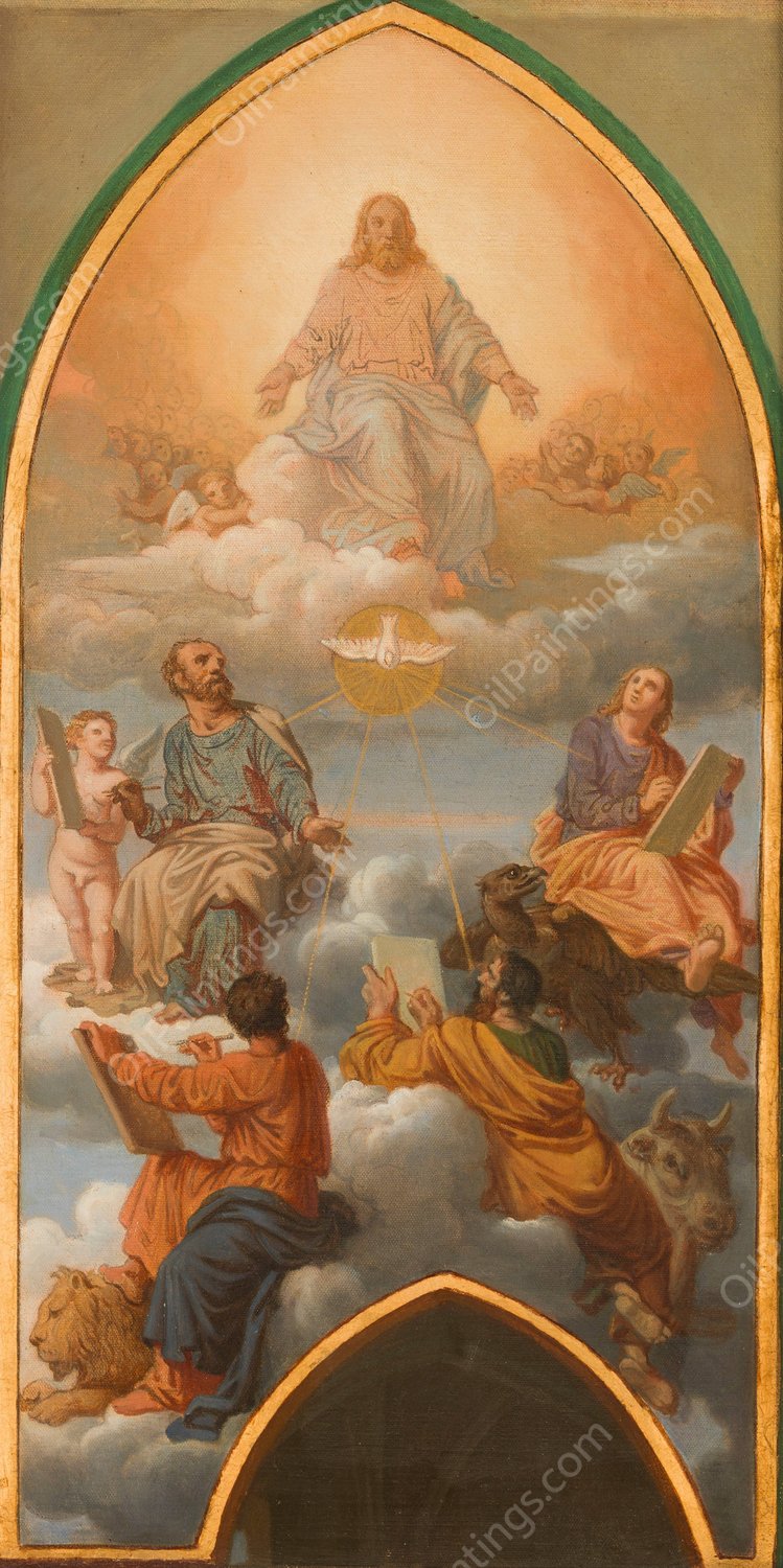 Jesus et les quatre evangelistes  by Sebastien Norblin De La Gourdaine - Hand-Painted Oil Painting Reproduction