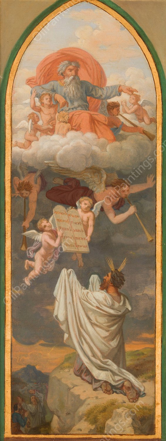 Moise recevant de Dieu les tables de la loi  by Sebastien Norblin De La Gourdaine - Hand-Painted Oil Painting Reproduction