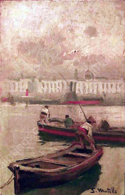 Barcas en el Puerto by Segundo Matilla Marina - Hand-Painted Oil Painting Reproduction