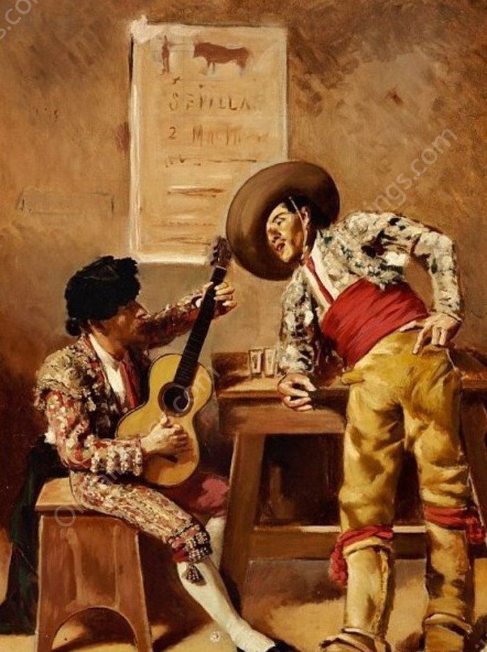 Matador en la Taverna by Segundo Matilla Marina - Hand-Painted Oil Painting Reproduction