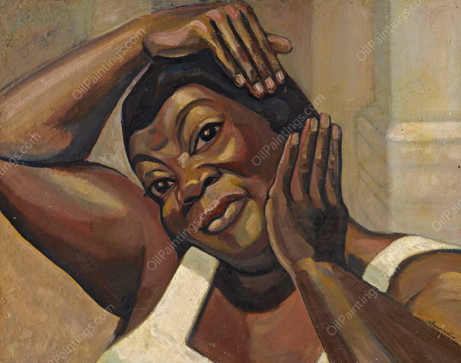 Fixing her hair by Sergey Yurievich Sudeikin - Hand-Painted Oil Painting Reproduction