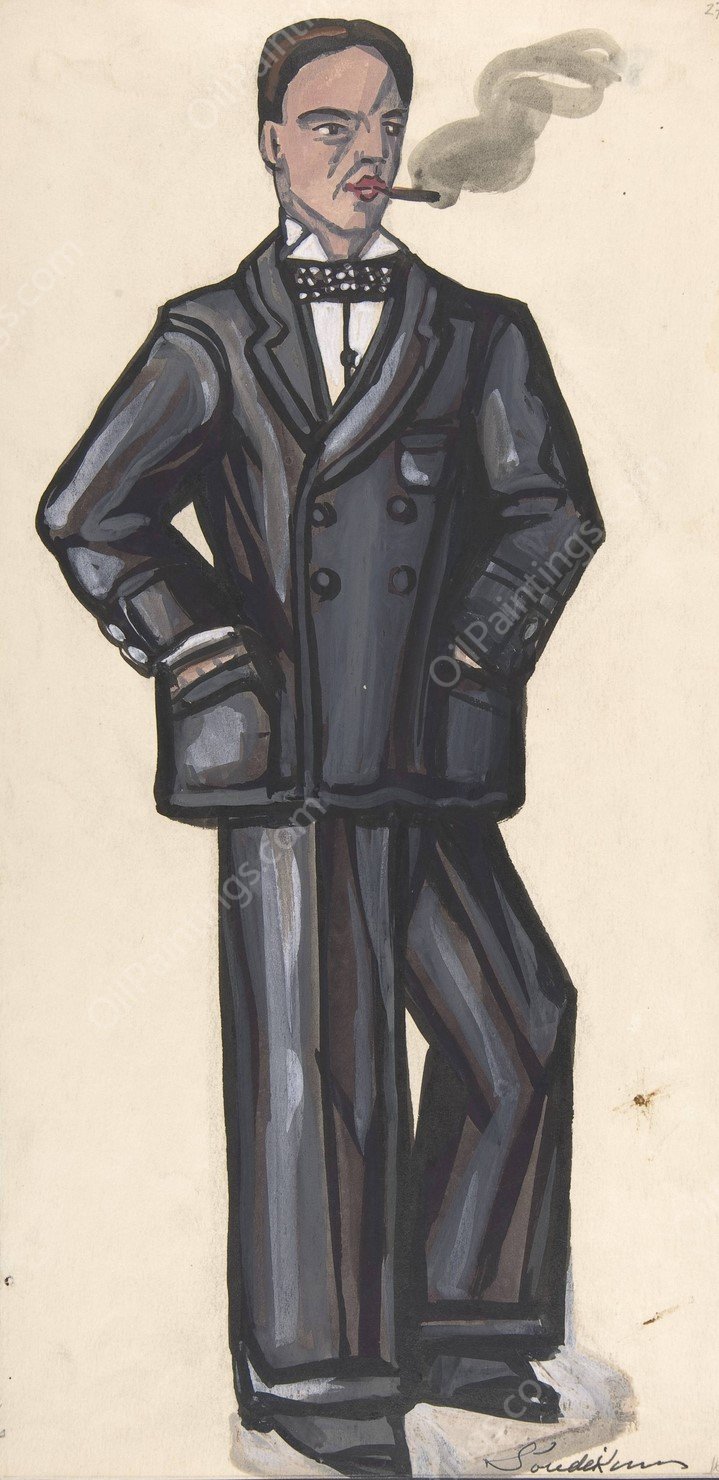 Man in a black suit, smoking by Sergey Yurievich Sudeikin - Hand-Painted Oil Painting Reproduction